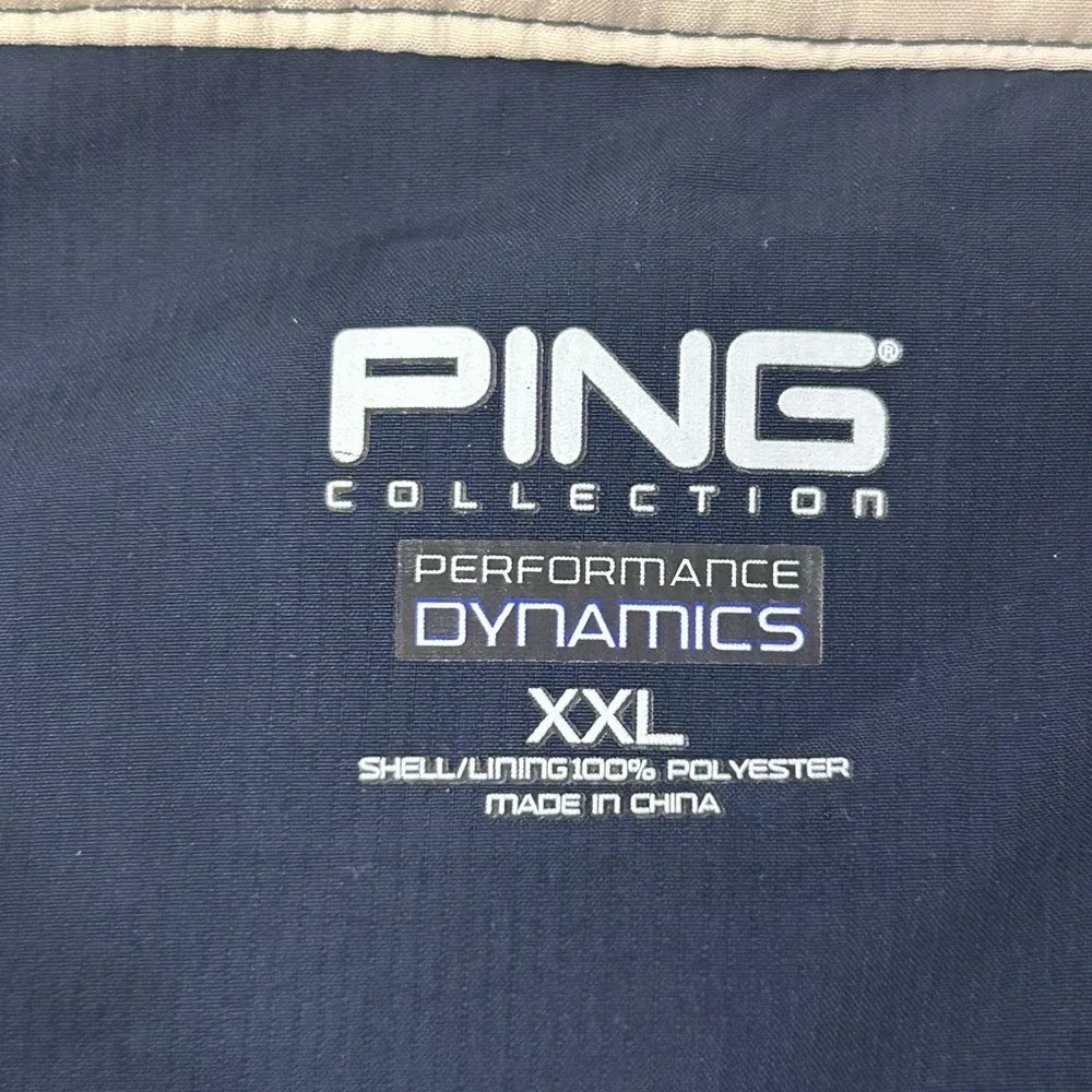 Ping Men’s Performance Dynamics Navy and Beige Zip Golf Vest XXL H Crest‎
